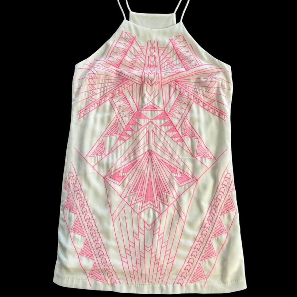 White and Pink Embroidered dress, Size 6